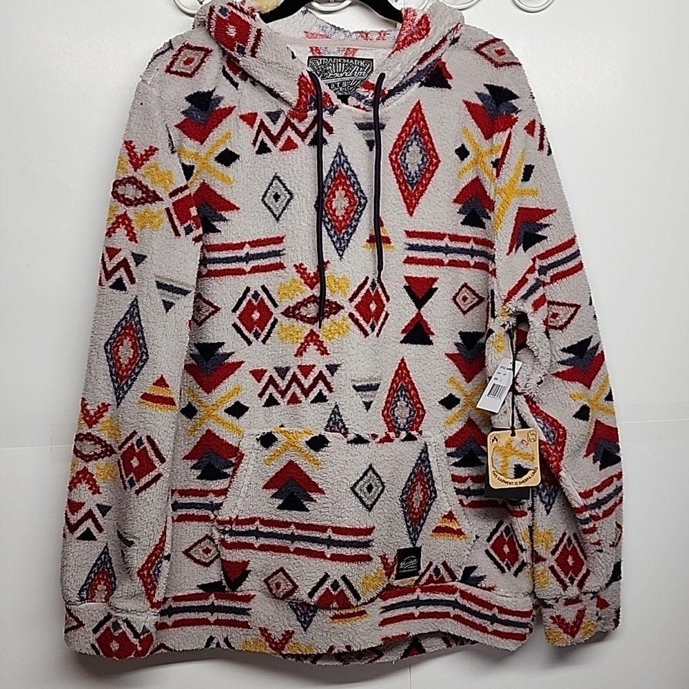 Brooklyn Cloth Mfg sherpa soft & cozy tribal unisex sz L pullover hoodie nwt
